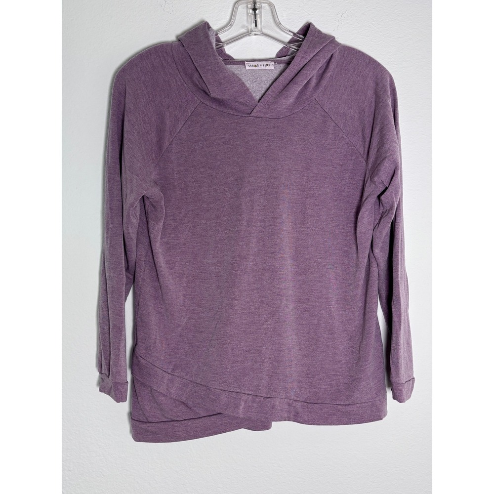 Crown of Hearts Womens Purple Heathered Tulip Hem Pullover Hoodie Sweatshirt